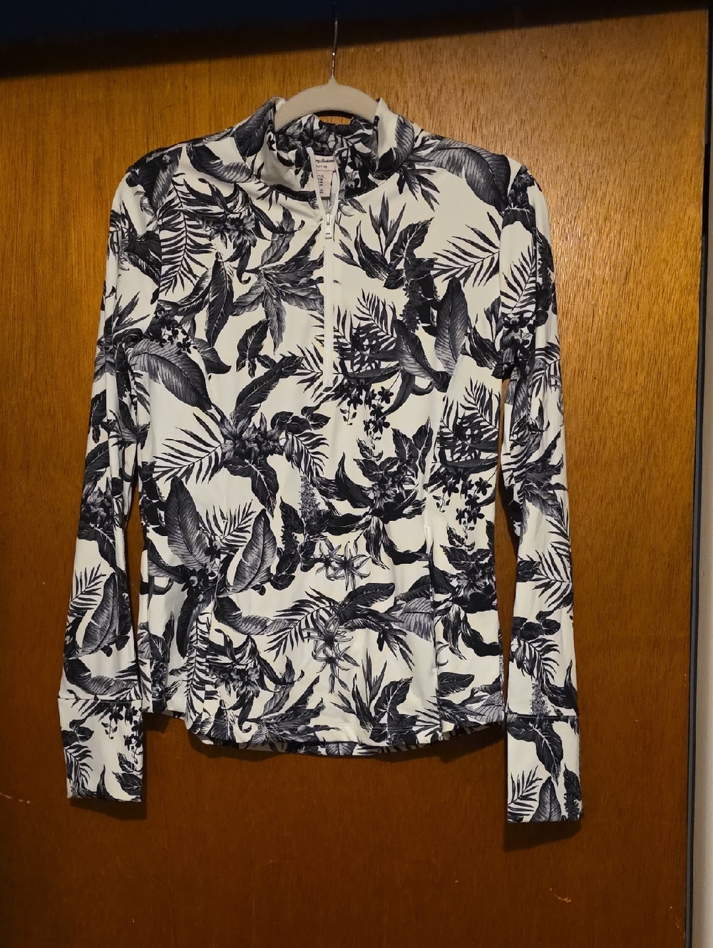 Tommy Bahama Black & White Floral Quarter-Zip Long Sleeve Top